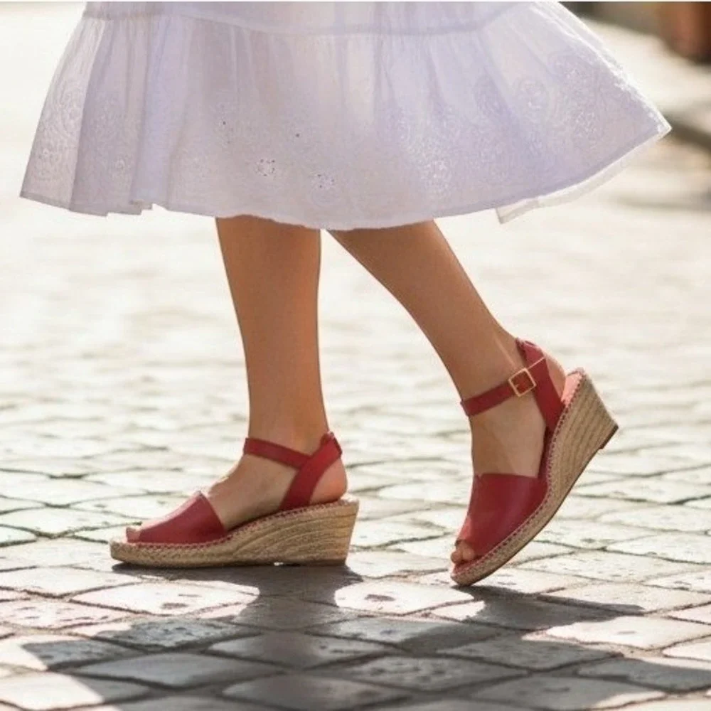 Clarks Petrina Selma Women Espadrille Wedge Sandal Size 11 Summer Red Leather